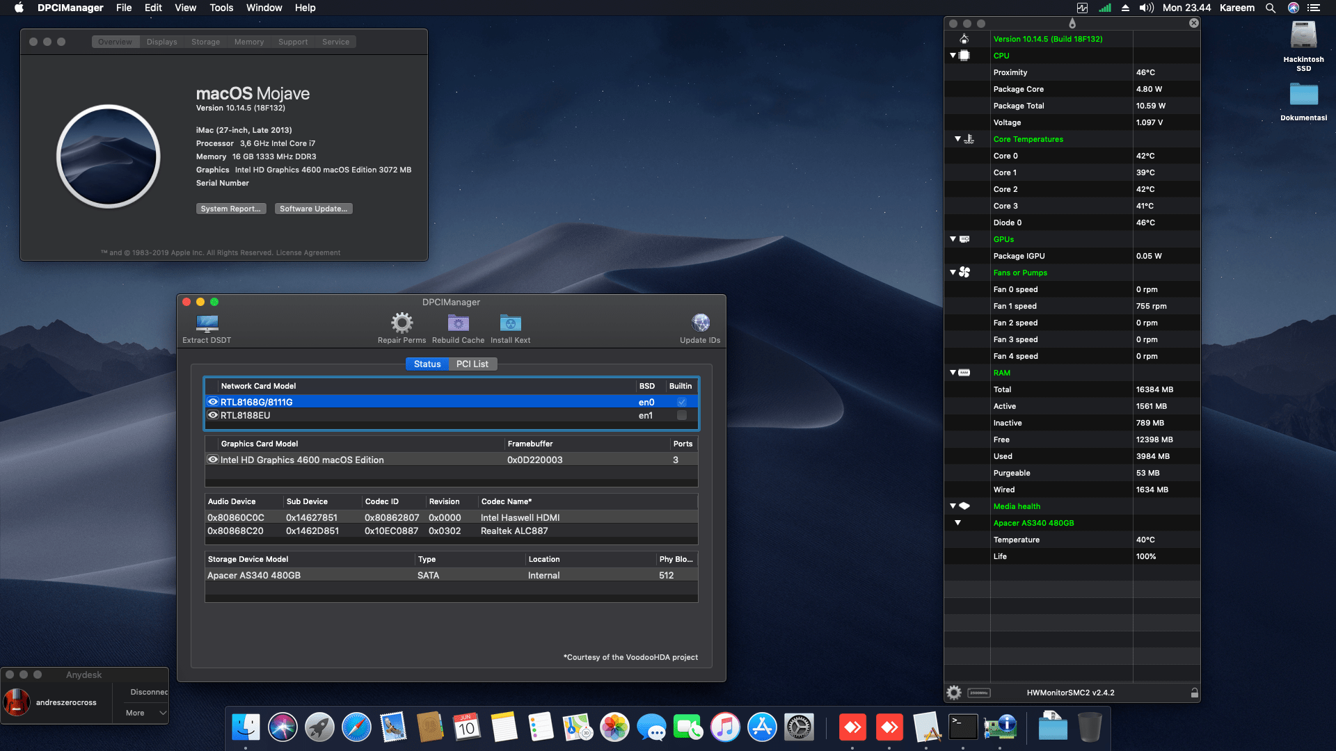 Success Hackintosh macOS Mojave 10.14.5 Build 18F132 at MSI H81I + Intel Core i7 4790